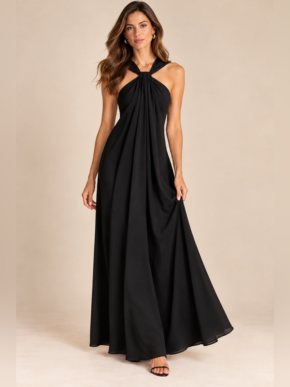 Banana Republic Black Halter Neck Draped Evening Maxi Dress Size 0 Formal NWT